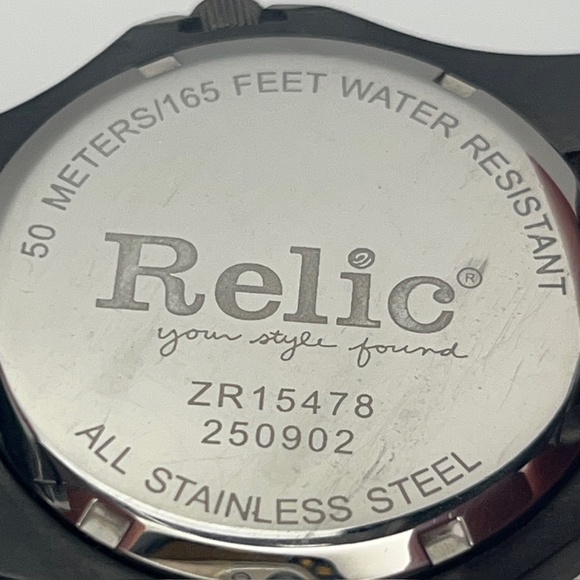 Relic Garrett All Stainless Steel Round Gray Black Men’s Sports Watch Working - Picture 7 of 8